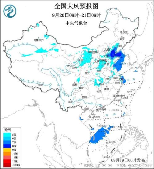 大风预警:西北华东等地部分地区阵风6至7级 浙江北部可达10级