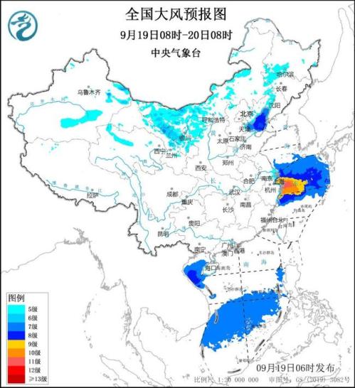 大风预警:西北华东等地部分地区阵风6至7级 浙江北部可达10级