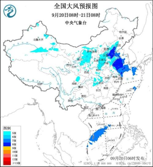 大风蓝色预警：河北山东江苏等12省区市部分地区阵风可达7至8级