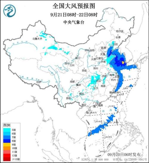 大风蓝色预警：河北山东江苏等12省区市部分地区阵风可达7至8级
