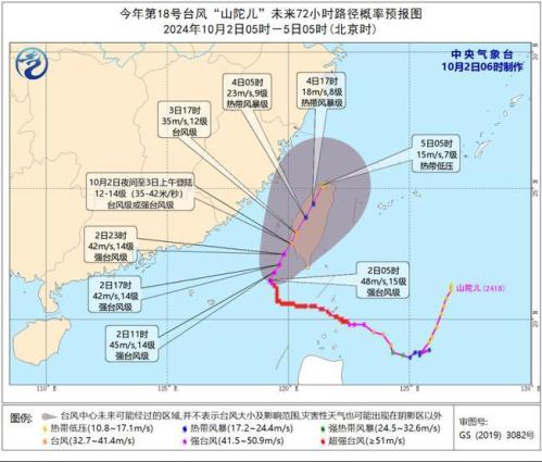 台风橙色预警：“山陀儿”减弱为强台风 或于今夜到明天登陆台湾岛
