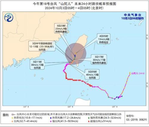 台风橙色预警：“山陀儿”减弱为台风级 将于今天登陆台湾岛沿海