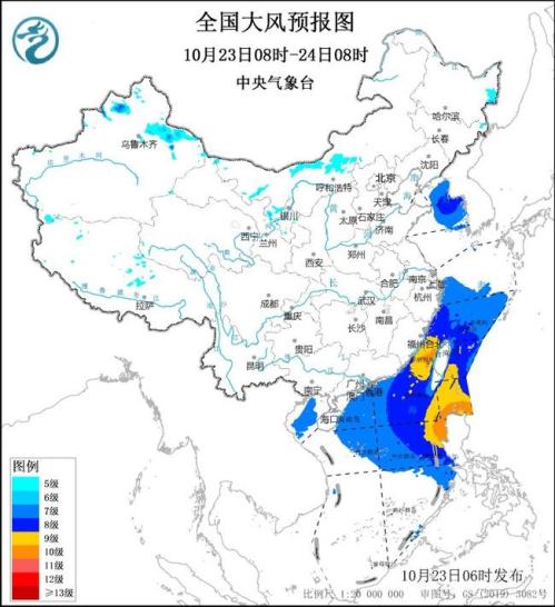 大风黄色预警:台湾海峡南海等海域阵风将达11至12级